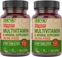 DEVA Vegan Iron-free Multivitamin & Mineral Supplement 2-Pack, Vitamin C, D2, E & B- Complex, Biotin, 90 Tiny Tablets