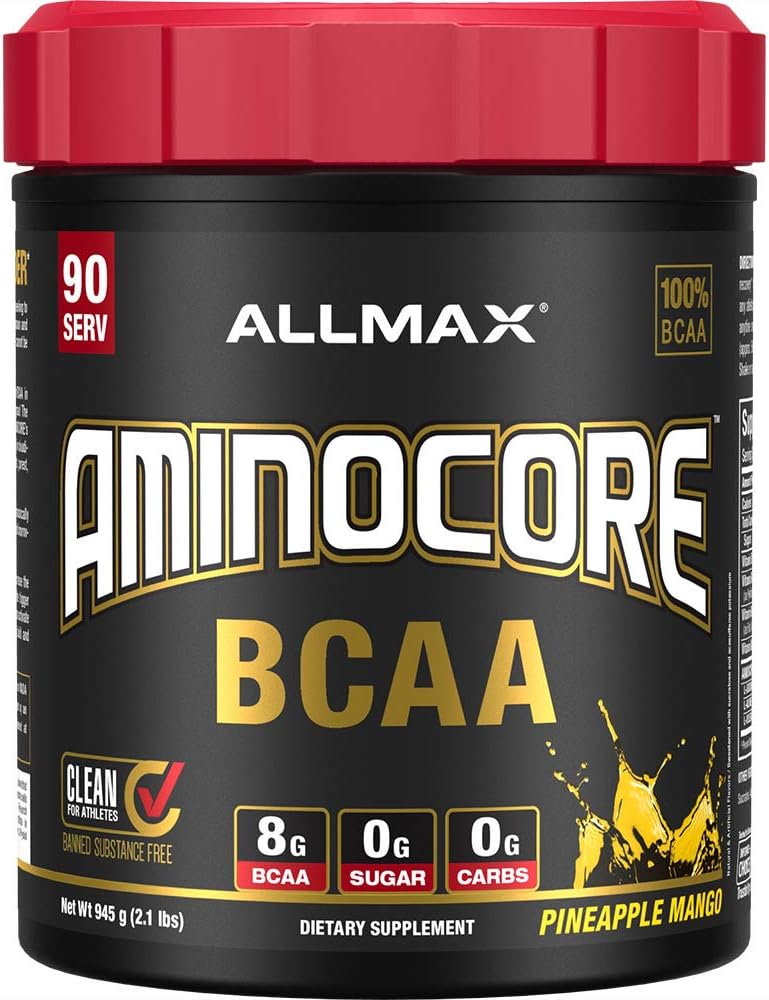 ALLMAX Διατροφή AMINOCORE BCAA, Ανανά Mango - 945 g Κόνις - 8,18 γραμμάρια διακλαδισμένης αλυσίδας Αμίν Οξέα ανά σερβίρισμα - με Βιταμίνες Β - Χωρίς πληρωτικά ή μη BCAA Aminos - Χωρίς ζάχαρη - 90 Σερβιρίσματα