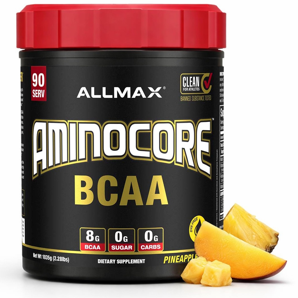 ALLMAX Beslenme AMINOCORE BCAA, Pineapple Mango - 945 g Toz - 8.18 Kanlı Zincir Amin Acids Per Servis - B Vitaminleri ile - No Fillers veya Non-BCAAas - Sugar Free - 90 servisler