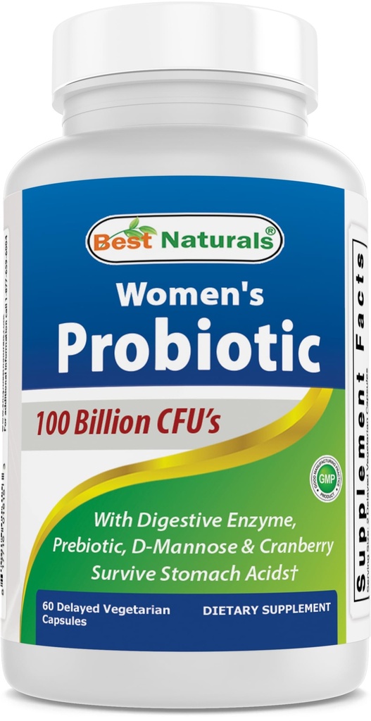 Kadınlar için En İyi Doğal Probiyotikler 100 Milyar CFU - 10 Strains + Prebiyotiks Fiber + Digestive Enzyme Mix + Women's Health Herbal Mix - Immune, Digestive & Gut Health - 60 Deleyaed Capsules