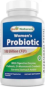 Kadınlar için En İyi Doğal Probiyotikler 100 Milyar CFU - 10 Strains + Prebiyotiks Fiber + Digestive Enzyme Mix + Women's Health Herbal Mix - Immune, Digestive & Gut Health - 60 Deleyaed Capsules