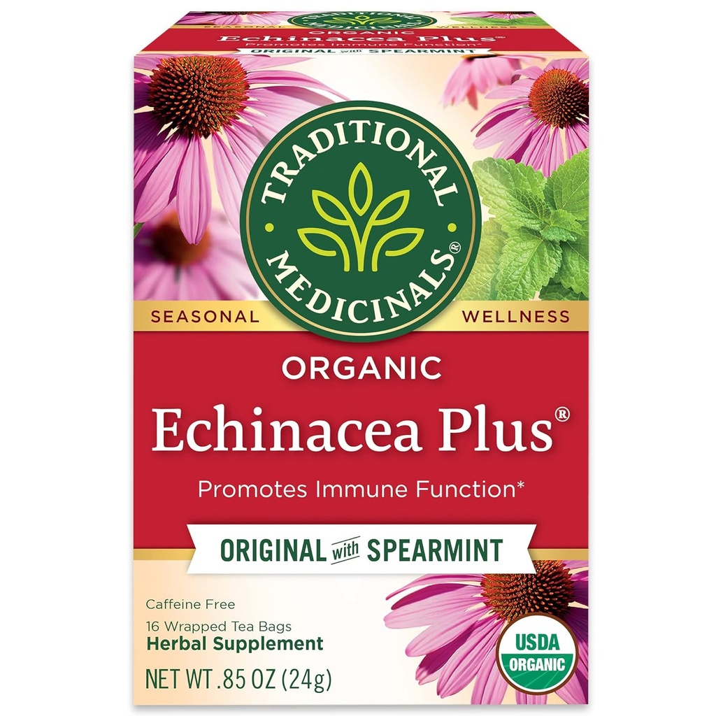 Παραδοσιακά Φαρμακευτικά Βιολογικά Echinacea Plus με Spearmint Herbal Tea, Προωθεί την Ανοσολογική Λειτουργία, (πακέτο των 1) - 16 Τσάι Τσάι Τσάι Τσάι Τσάι