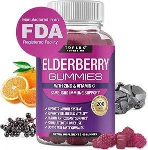 Çinko & Vitamin C ile Yaşlı Gummies – Sambucus Elder Gummy for Immune System Support, Natural Elderberry Extract Supplement for Yetişkinler Kids, Alternative to Capsules, Gluten Free, 60 Gummies