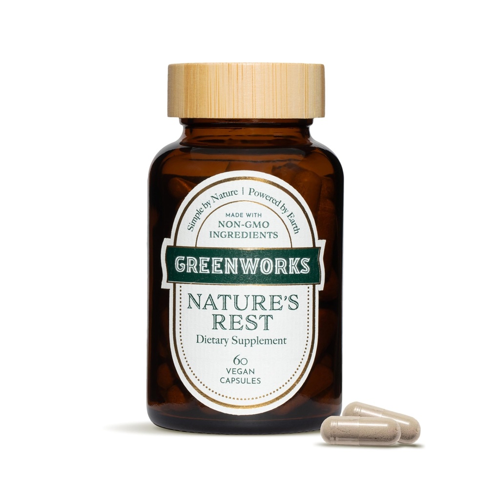 Greenworks Nature's Rest Melatonin Free Sleep Aid - Organik Herbal Supplement with Ashwagandha & Valerian Root - Vegan Capsules, 60 Count.