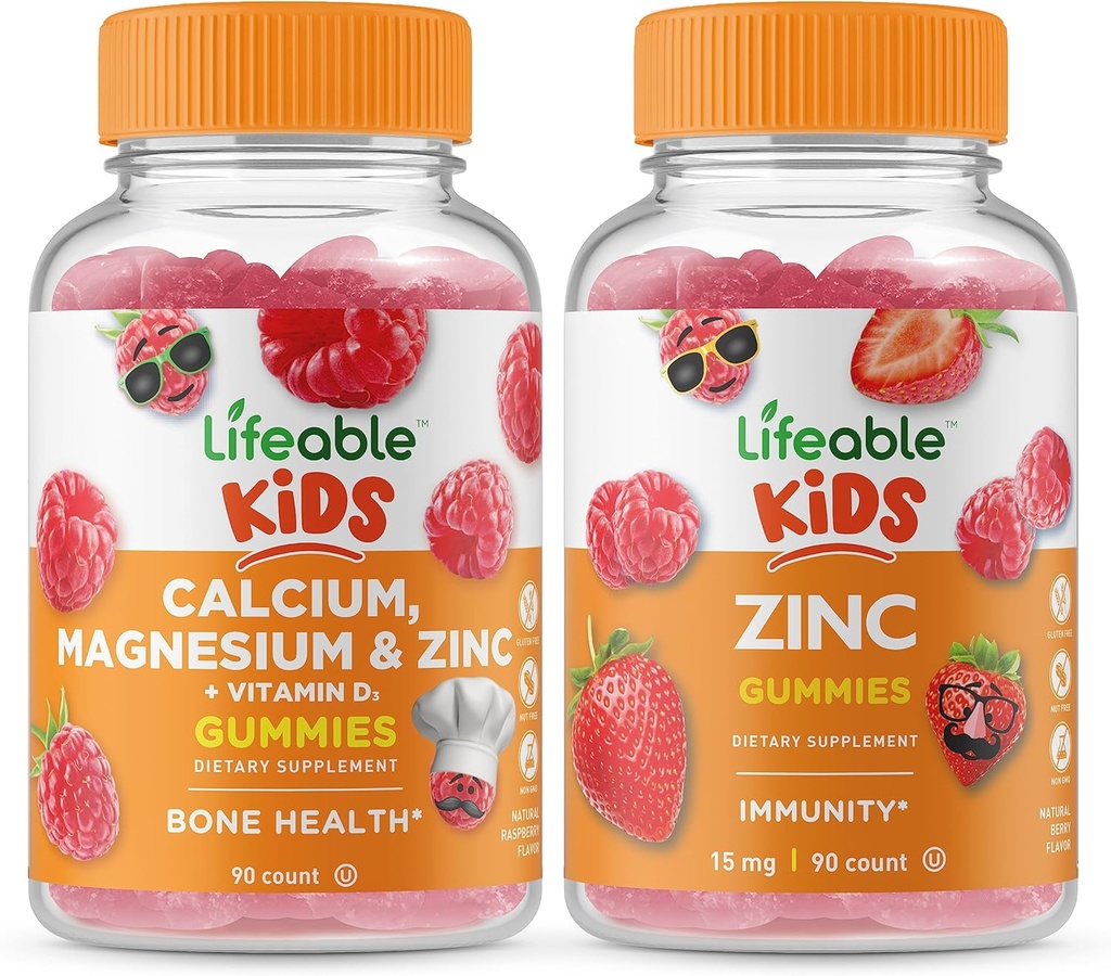 Lifeable Food Magnezyum & çinko Kids + çinko Kids, Gummies Sche - Great Tasting, Vitamin Supplement, Gluten Free, GMO Free, Chewable Gummy