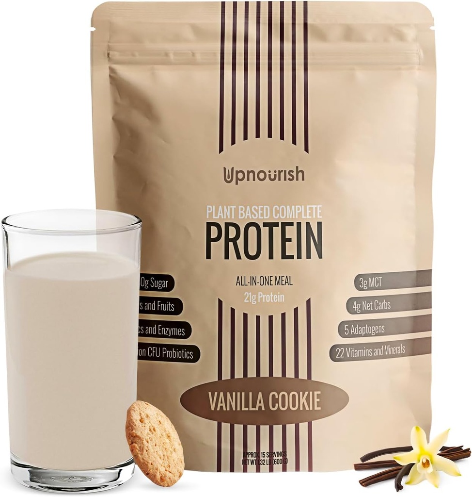 UpNourish Vanilla Cookie Vegan Protein Toz 54 Superfoods Toz,1.5 Milyar CFU Probiyotiks 21g Plantive Protein,No Sugar No GMO Dairy Free,Meal Change Shake DW-Friendly Low-Carb Diyet,15 Hizmetler