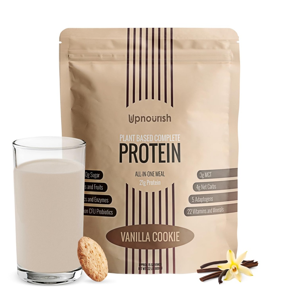 UpNourish Vanilla Cookie Vegan Protein Toz 54 Superfoods Toz,1.5 Milyar CFU Probiyotiks 21g Plantive Protein,No Sugar No GMO Dairy Free,Meal Change Shake DW-Friendly Low-Carb Diyet,15 Hizmetler