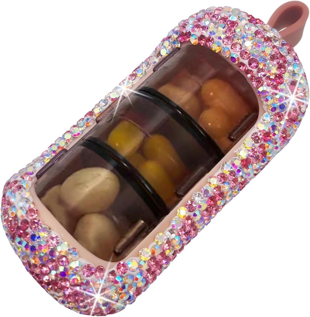 Bling Pill Organizer - Purse için sevimli ve Kompakt Pill Kutu - Sparkling Design ile Şık Pill Case - Travel-Friendly Medicine Sahibi -Slide in/Out Design Pill Organizer (Pink)