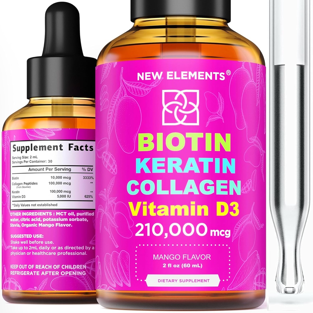 Sıvı Biyotin Keratin Collagen Liquid & Vitamin D3 Saç Büyümesi için DCT Yağı 210.000 Telefon - Saç Skin ve Nails için Güçlü Formula, Kadınlar ve Erkekler için En Gelişmiş Saç Büyüme Tamamı