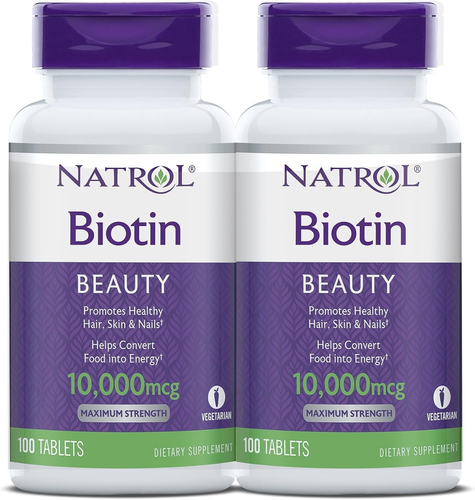 Natrol Biotin Beauty Tabletleri, Sağlıklı Saçları, Cilt ve Çiçeği teşvik eder, Enerji Metabolism'i Destekleyebilir, Enerjiye Dönüştürmeye Yardımcı olur, Maksimum Güçlü, 10.000 Telefon, 100