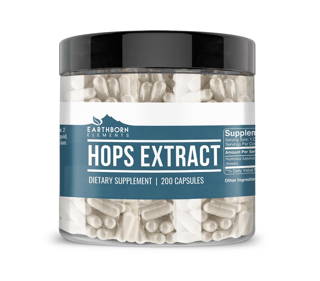Earthborn Elements Hops Extract, 200 κάψουλες, καθαρό & μη αραιωμένο, χωρίς πρόσθετα