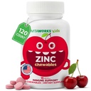 Çocuklar çinko 15mg Chewable Tabletler - Doğal Cherry Flavor - Vegan, Vejetaryen, GMO-Free, Gluten Free, Nut Free Vitamins - Immune Support için Diyet Supplement - Çocuklar için - 120 Chewables