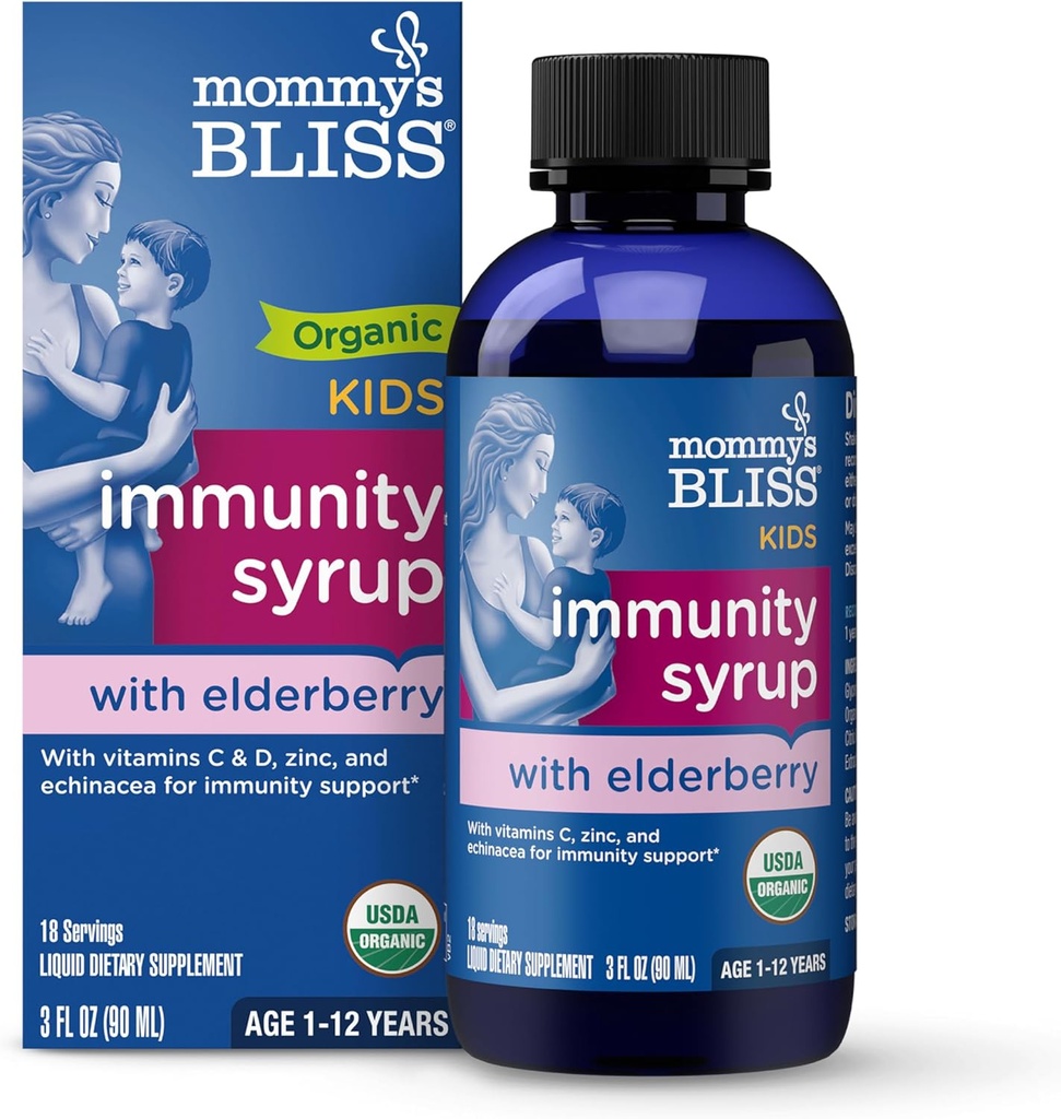 Annenin Bliss Organik Yaşlı Syrup & Immunity Boost With Vitamins, Prebiyotiks & Echinacea for Kids & Yetişkinler 1 yr+, 3 Fl Oz Oz
