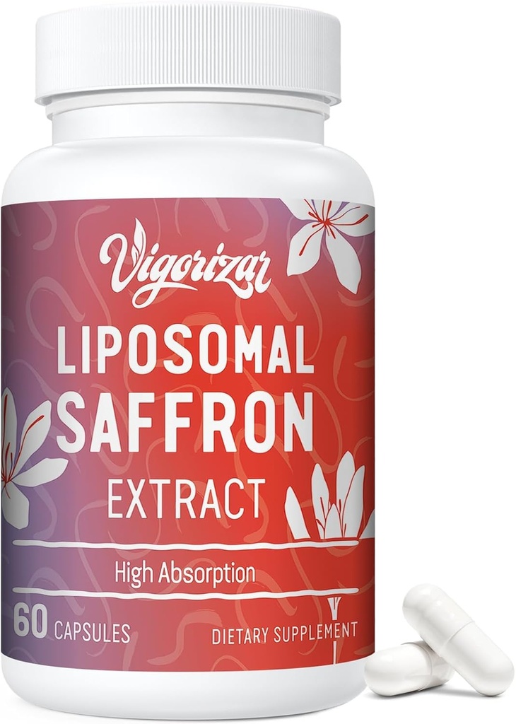 Saffron Supplements -% 100 Pure Saffron Extract 88.5 mg, maksimum Aborpsiyon, Better Bioavailability, Liposomal Supplements for Mood, Focus & Vision - 60 Vegan Capsules, Made in USA.