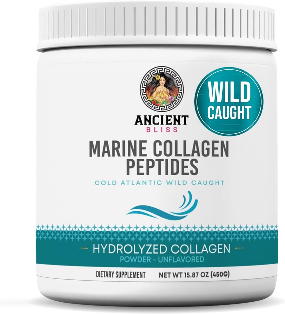 Ancient Bliss Wild-Caught Marine Fish Collagen Peptides Peptides Powder, Flavorless Collagen Protein Supplement with Type 1, Non-GMO, Gluten-free, Amino Acid Supplement for Skin, Hair and Nails, 15.87 Oz