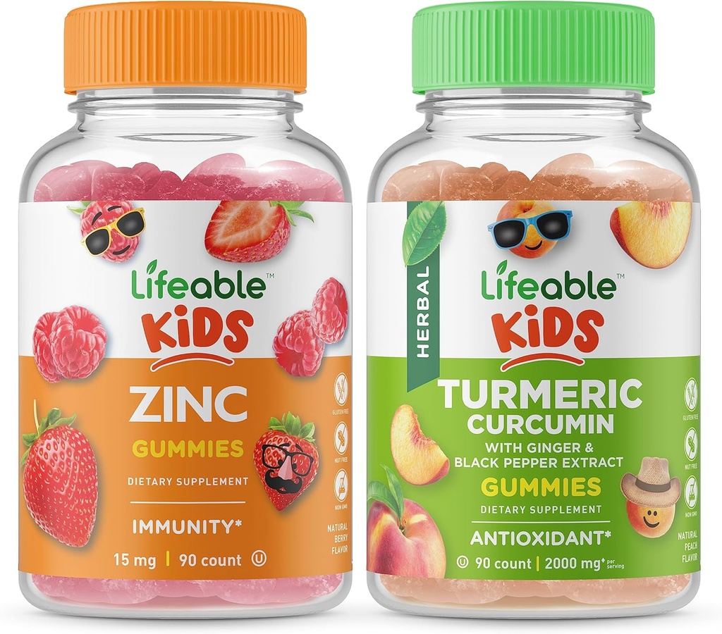 Lifeable çinko Kids + Turmeric Curcumin Kids, Gummies Sche - Great Tasting, Vitamin Supplement, Gluten Free, GMO Free, Chewable Gummy