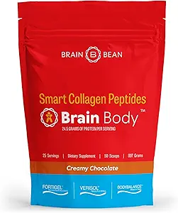 Brain Body Collagen Peptides Powder - Vital Protein & Collagen Supplement for Women & Men - Hydrolyzed Type I & III for Hair Skin, Nails & Joint Health - 25 Servings - Creamy Natural Chocolate - 997g