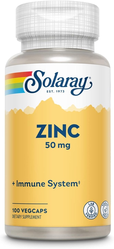 Ψευδάργυρος 50mg Solaray 100 Veg Cap - Συσκευασία των 3