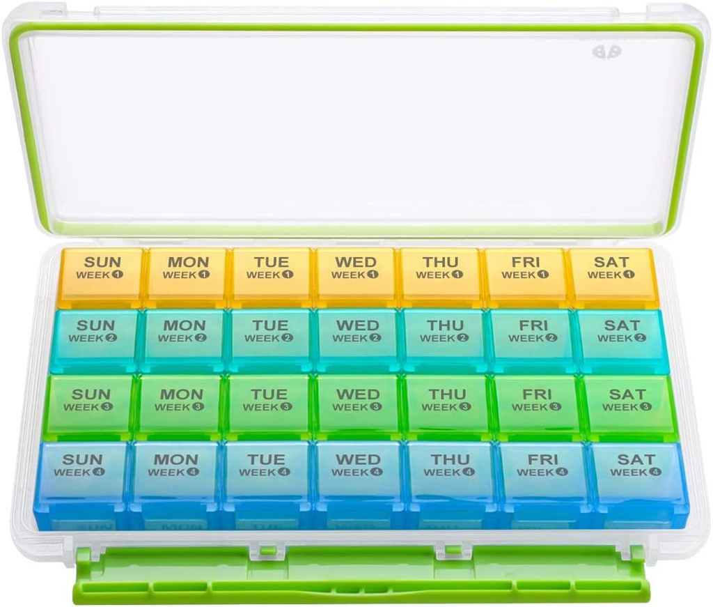 BUG HULL Aylık Pill Organizer, Moisture-Proof Large 28 Days Pill Box with Re estate 4 Weeks Pill Case Rows, Medicine Pill Organizer, Travel Pills Organizer One Moon Pill Konteyner For Vitamin