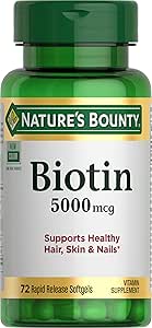 Nature's Bounty Biotin, Hücre Enerji ve Sağlıklı Saçlar için Metabolism, Skin ve Nails, 5000 mcg, 72 Softgels
