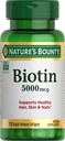 Nature's Bounty Biotin, Hücre Enerji ve Sağlıklı Saçlar için Metabolism, Skin ve Nails, 5000 mcg, 72 Softgels