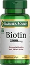 Nature's Bounty Biotin, Hücre Enerji ve Sağlıklı Saçlar için Metabolism, Skin ve Nails, 5000 mcg, 72 Softgels