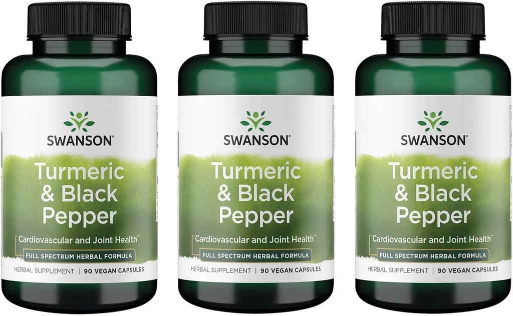 Swanson Premium- Turmeric & Black Pepper - Antioksi, Digestion & Ortak Destek - 90 Veg Caps (3 Pack)