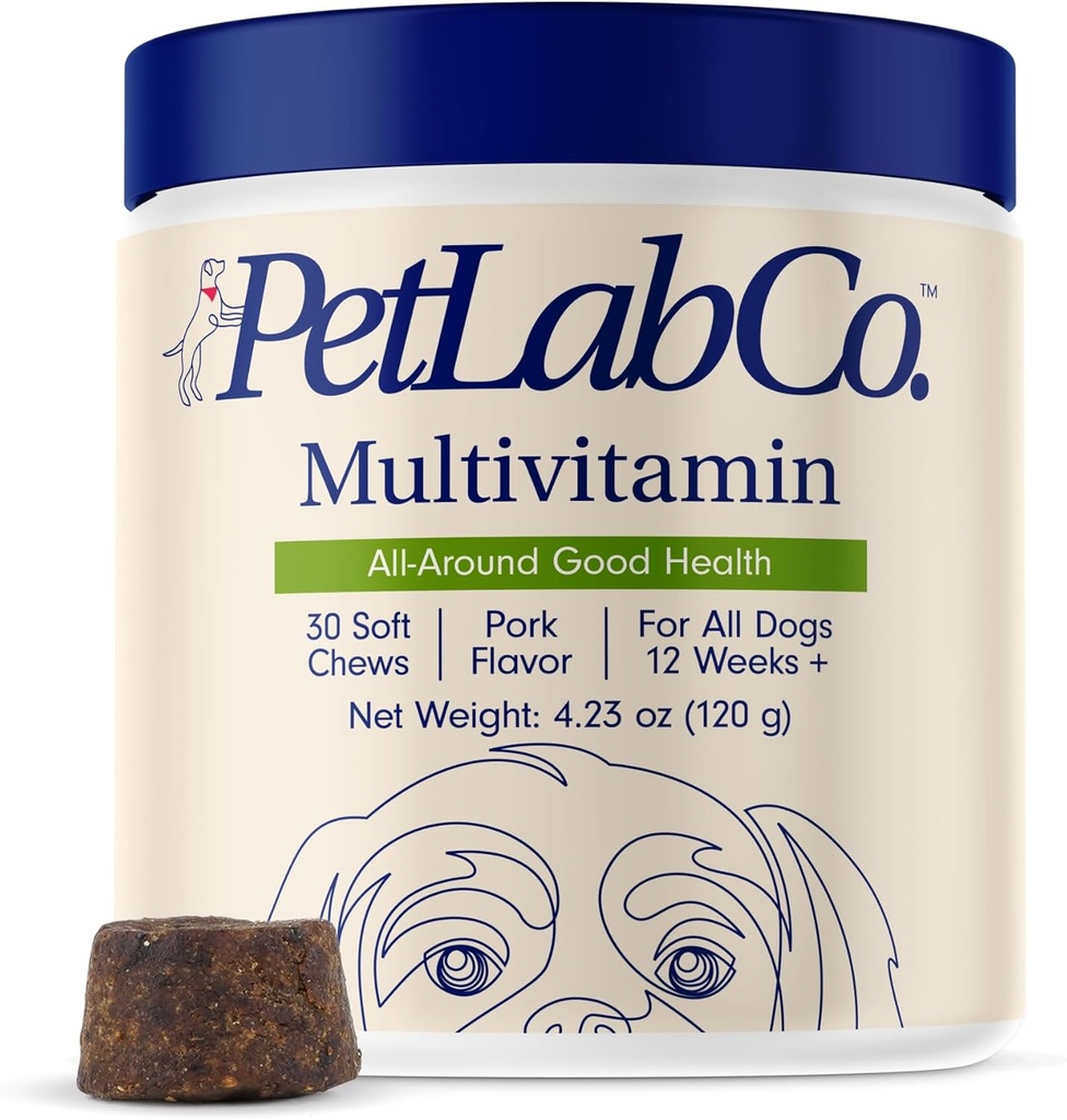 PetLab Co. 22 1 Dog Multivitamin - Support Dog's Immune Response, Skin, Coat, Ortaklar ve Genel Sağlık - Vitaminler A, E, D, B12, Mineraller, Antioksis - Chewable Pork Flavor - Ambalaj Vary