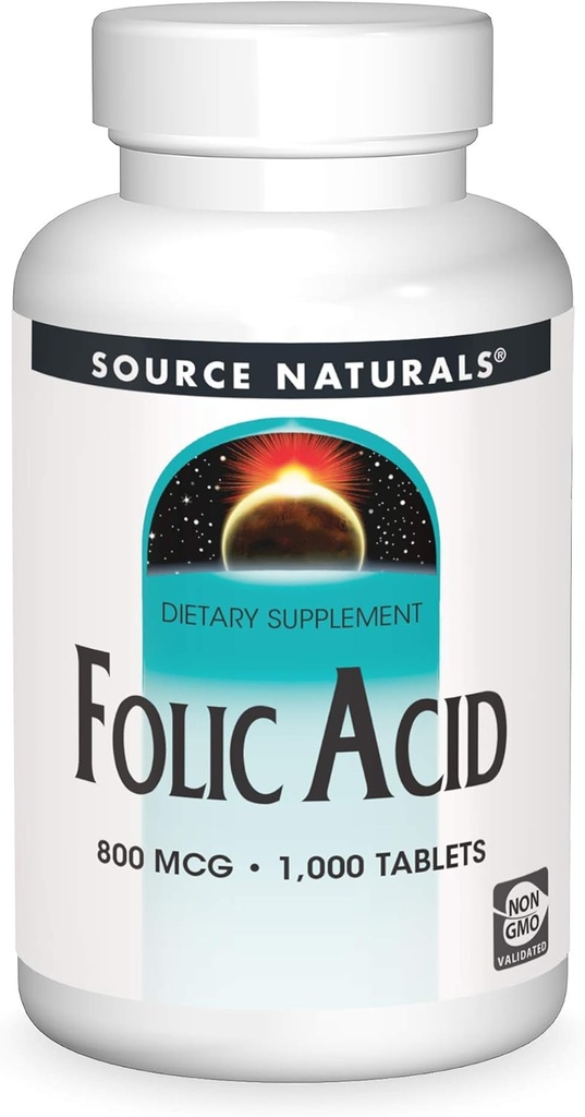 Source Naturals Folic Acid 800 mcg Dietary Supplement - 1000 Tablets