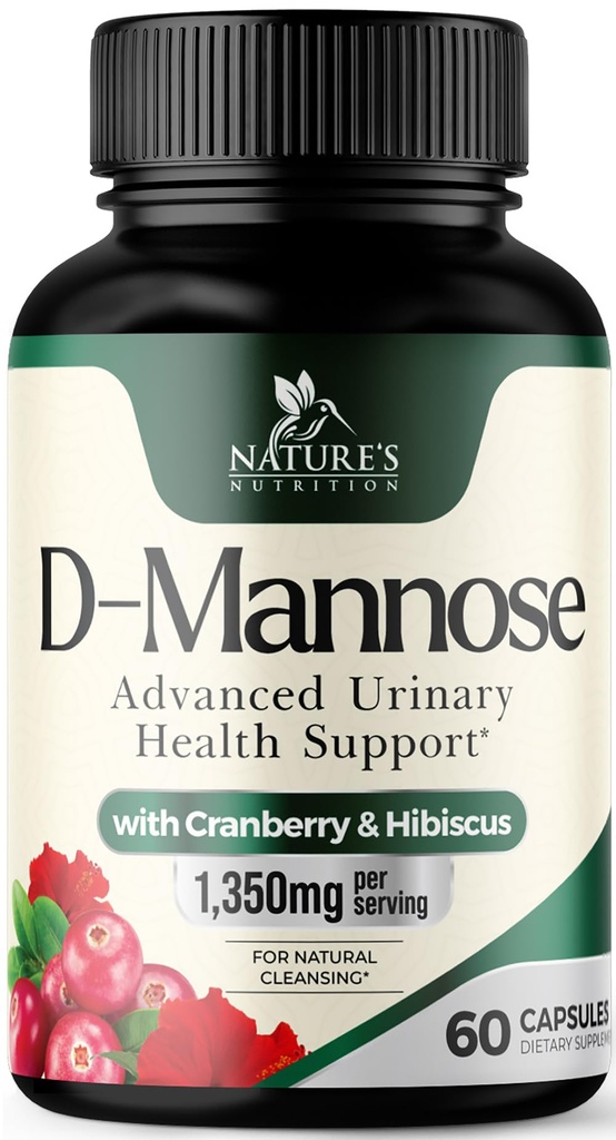 D-Mannose Supplement 1,350 mg with Cranberry & Hibiscus - Etkili Hızlı Teklif, Flush The Impurities for Natural Bladder, Urinary Tract Health Support, for Women and Men, Non-GMO, Vegan, 60 Capsules