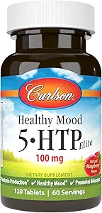 Carlson - Sağlıklı Mood 5-HTP Elite, 100 mg, Serotonin Production, Sağlıklı Mood & Rahatlama, Doğal Raspberry Flavor, 120 Tablet