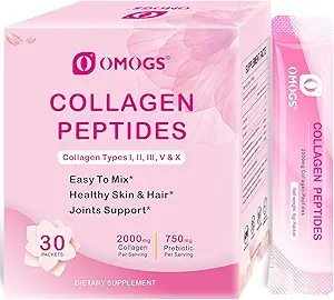 OMOGS Collagen Peptides Toz, Prebiyotiks & Cranberry Extract -Hydrolyzed Collagen, Support Hair, Skin, Nail, Bone & Digestive Health, Grass Fed, Non-GMO, for Women & Men