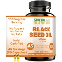 SHIFAA NUTRITION Halal Black Seed Oil | 1000 mg 45 Servisler | Nigella Sativa, Kalonji | Saç, Cilt, Ortaklar, Immune, Heart, Digestion