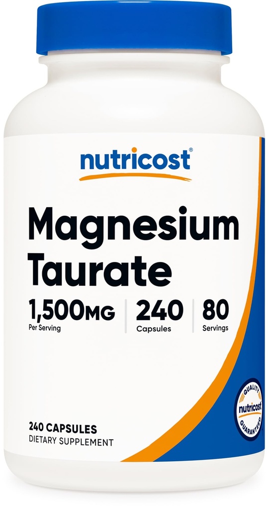 Nutricost Magnezyum Taurate 1,500 mg; 240 Capsules - Gluten Free, Non-GMO, Vegan, 80 Servisler