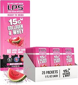 Beslenme Tasarımları LPS Sıvı Collagen & Whey protein Supplement - Non-GMO Drink, Sugar-Free - Men & Women, Watermelon, Single Care (25 Packets)