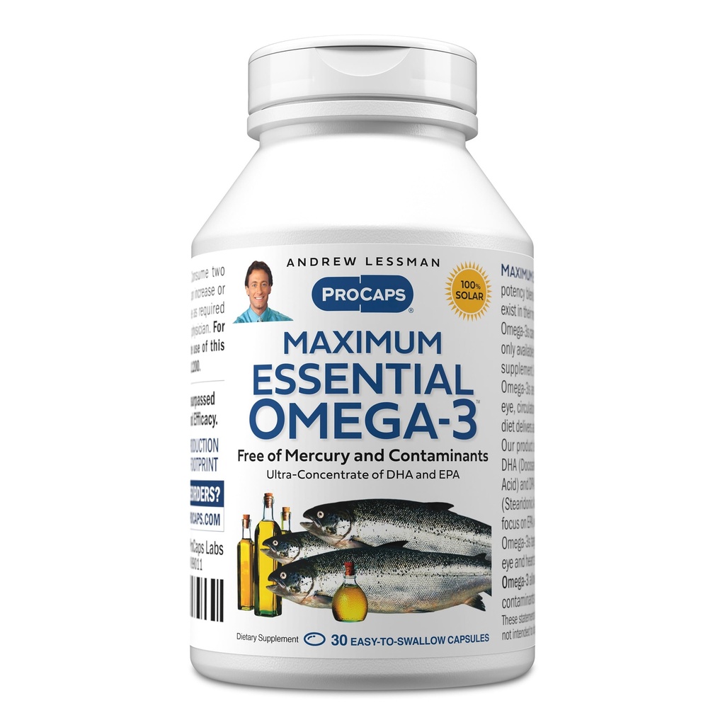 ANDREW LESSMAN en Essential Omega-3 Unflavored, 30 Softgels - Ultra-Pure Omega-3 Fish Oil 1200 mg-High DHA, No Mercury Supplement-Küçük, Easy to Sw Fish Oil Capsules