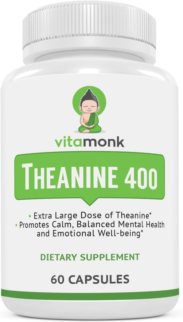 VitaMonk L Theanine 400 mg Supplement - L-Theanine 400 mg with No Yapay Fillers - Ekstra Güçlü L Theanine Supplement - Ltheanine 60 Capsules