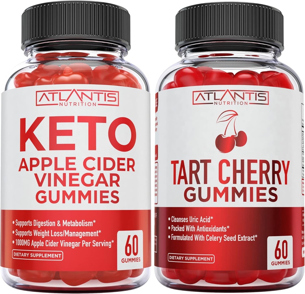 60 Keto Apple Cider Vinegar Gummies Gelişmiş Kilo Kaybı + 60 Tart Cherry Gummies ile Celery Tohum Ekstradüksiyonları