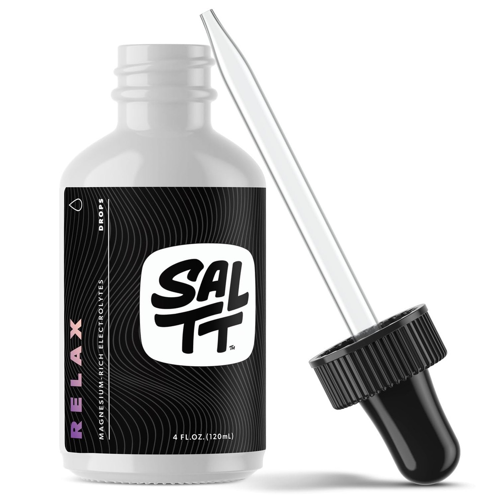 SALTT Relax Magnesium Drops - Ionic Magnesium Chloride w/Sodium, Κάλιο, Ηλεκτρολύτες - Trace Minerals Drops - Χωρίς γλουτένη, Χωρίς ζάχαρη, Keto Friendly - from Utah's Great Salt Lake - 120ml Σταγονόμετρο
