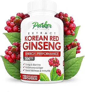 Parker Naturals Korean Red Ginsengi, Ginger Root ve Black Pepper ile 1300 mg Extract, %20 Ginsenosides Red Panax BTC Supplement, 120 Caps