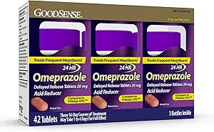 GoodSense Omeprazole Delayed Release Tablets 20 mg, Stomach Acid Reducer for Frequent Heartburn Treatment, 42 Count