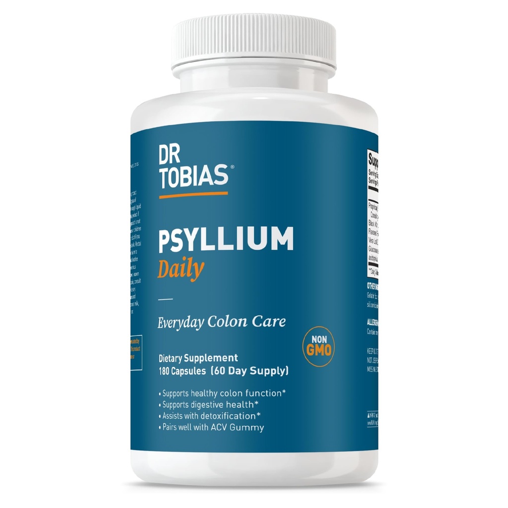Dr. Tobias Psyllium Daily, Sağlıklı Bowel Hareketini Destekler, Bentonite Clay ile Psikiyatrik Kapsüller, Flaxseed & Natural Materialss, Daily Fiber Supplement in Support of Colon Health, 180 Capsules