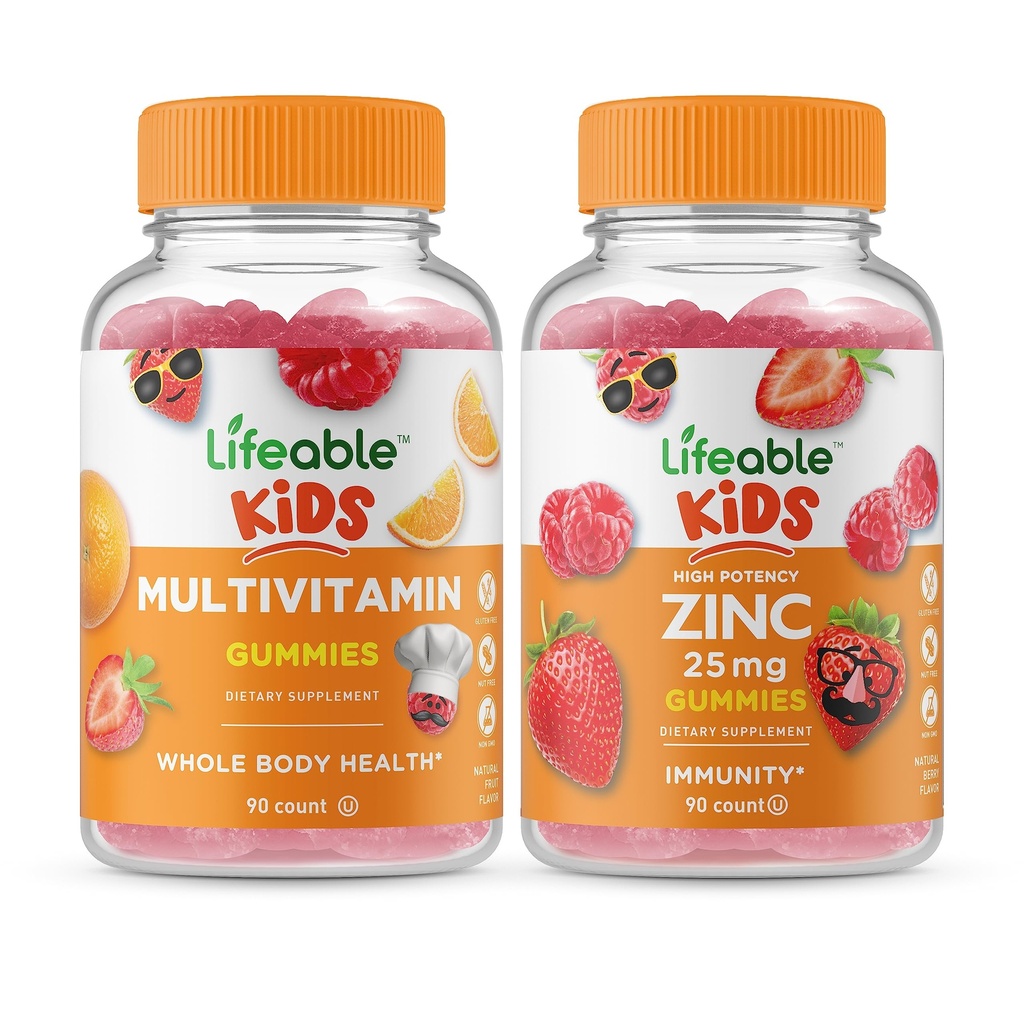 Lifeable Multivitamin Kids + çinko 25 mg Kids, Gummies Sche - Great Tasting, Vitamin Supplement, Gluten Free, GMO Free, Chewable Gummy