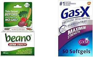Beano Ultra 800, Gaz Önleme ve Digestive Enzyme Supplement, 100 Kont & Gas-X En Güçlü Gaz Yardımı Simethicone 250 mg Bloating Relief - 50 Count