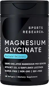 Sports Research® Magnezyum Glycinate - Suports Restful Sleep & Enzymatic Processes - 160 mg Chelated Magnezyum - Liquid Softgel - 120 Kont