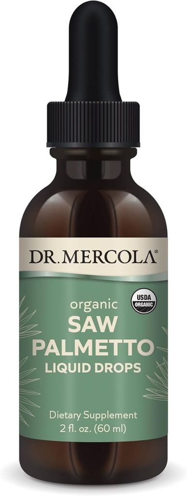 Dr. Mercola Saw Palmetto Liquid Drops, 2 Fl. Oz. (60 mL), 30 εξυπηρετήσεις, συμπλήρωμα διατροφής, υποστηρίζει τις κανονικές διαδικασίες αποτοξίνωσης, μη GMO, πιστοποιημένο USDA Organic