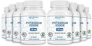 Potasyum Iodide Tabletleri 130 mg 169 10/2025, Kosher Iodine Tabletleri, Tiroid Desteği - 8 Paket | 480 Tabletler Toplam