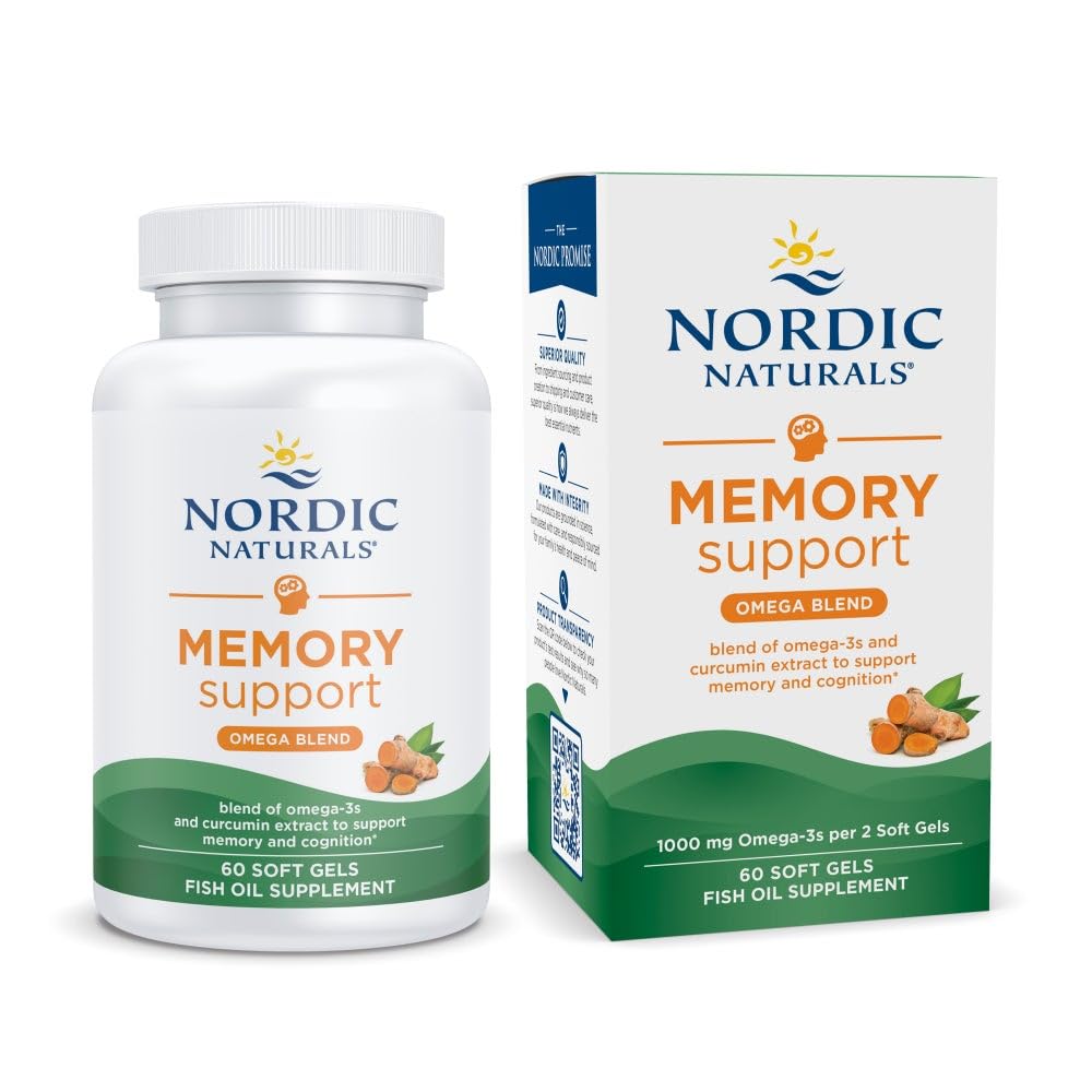 Nordic Naturals Memory Support with Curcumin - 60 Soft Gels - 1000 mg Omega-3 + 400 mg Optimized Curcumin - Memory, Cognition - Contains Phosphatidylcholine & Huperzine A - Non-GMO - 30 Servings