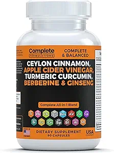 Ceylon Cinnamon Capsules with Berberine, Apple Cider Vinegar, Turmeric Curcumin, Ginseng, çinko, Milk Butle, Bitter Melon, Fenugreek & More