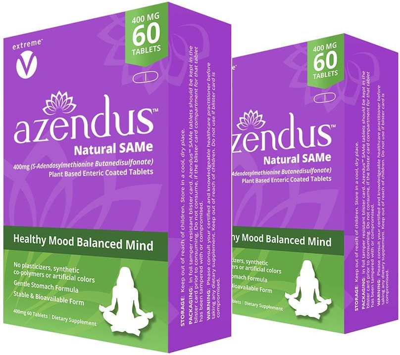 Azendus Mood 400 mg 2Boxes of S-Adendosylmethionine Butanedisulfonate (SAM-e) 120 Giric Paints - Vegan, Gluten Free, Soy Free